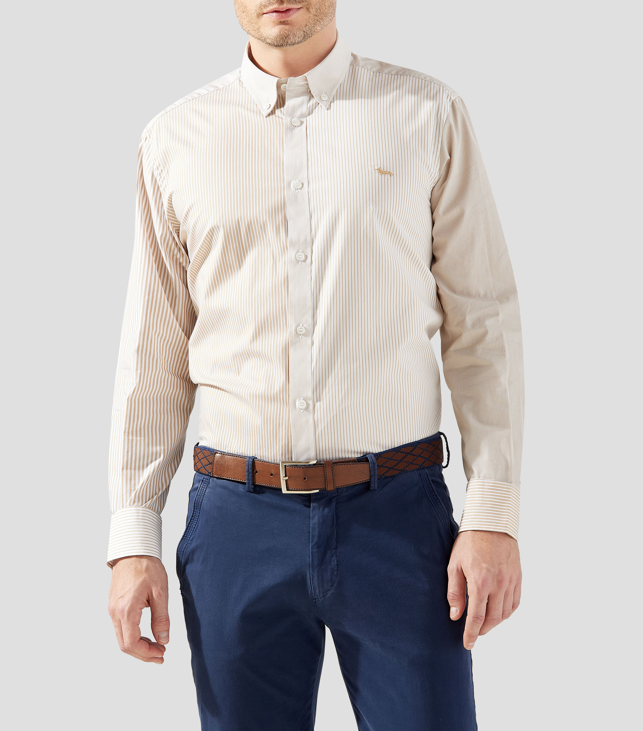 Camisa a rayas manga larga Hombre